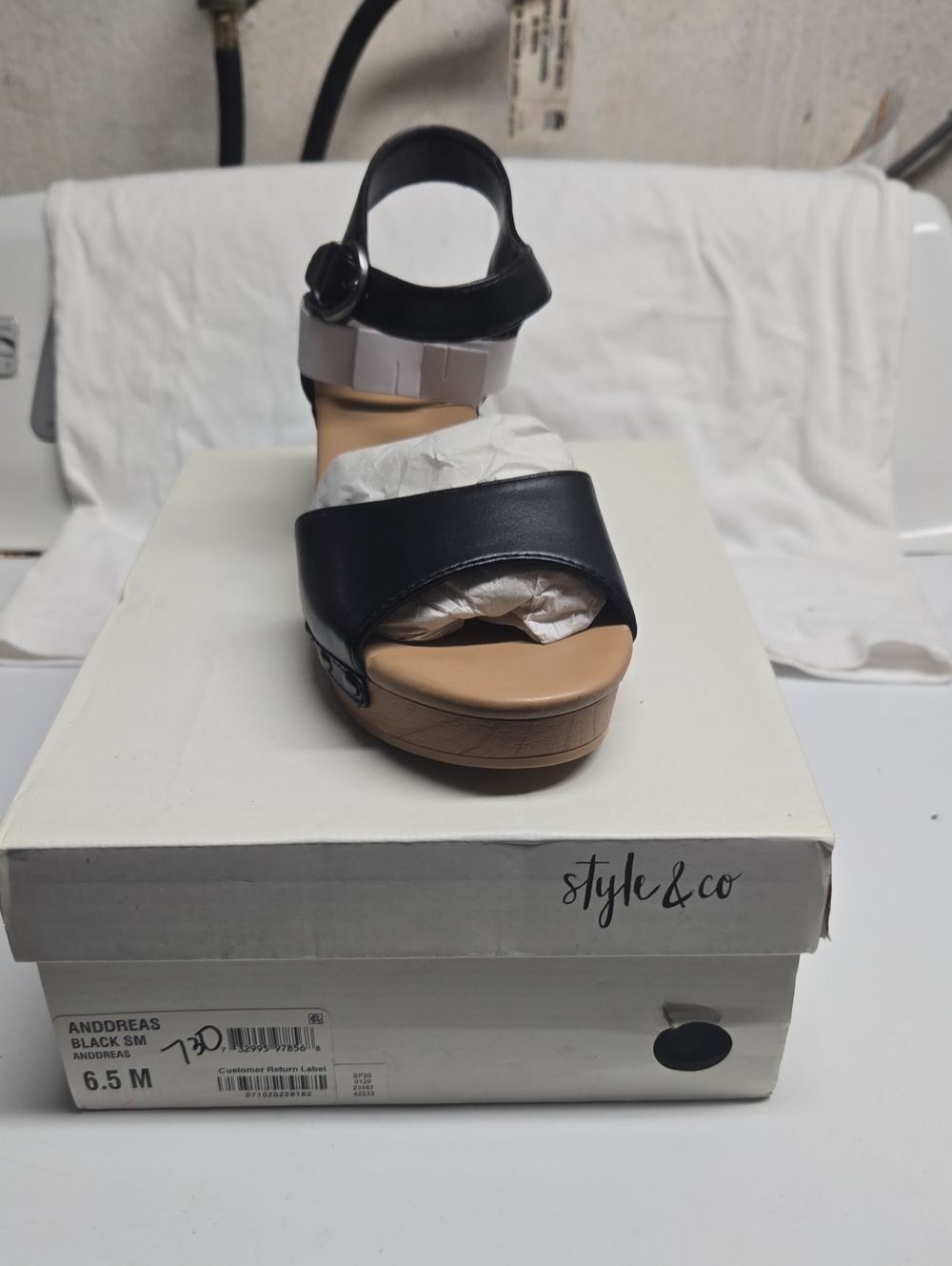 Style & Co. Black Wedge Sandal with Tan Footbed